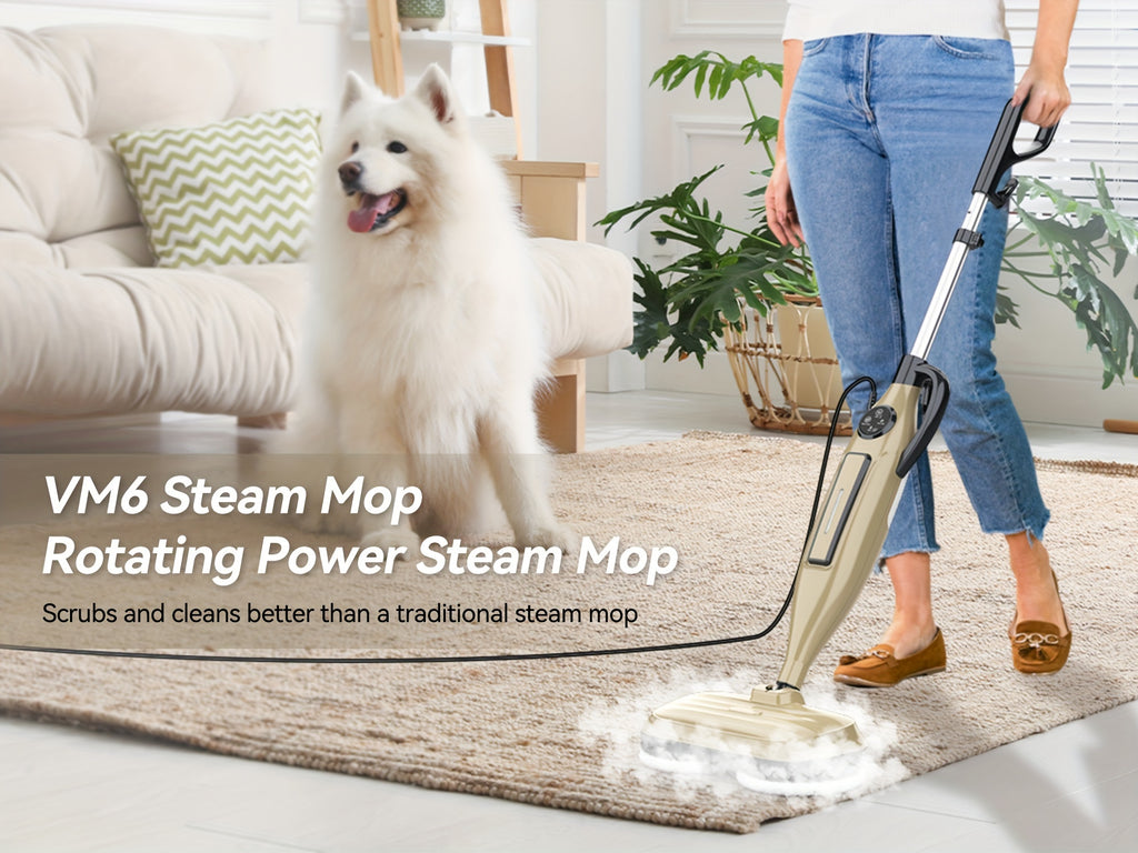 Rotating-Pad Steam Mop VM6 with Three Listed Steam Modes, LED Headlights and Removable Water Tank, Black Gray or Black Golden Floor Cleaning Options