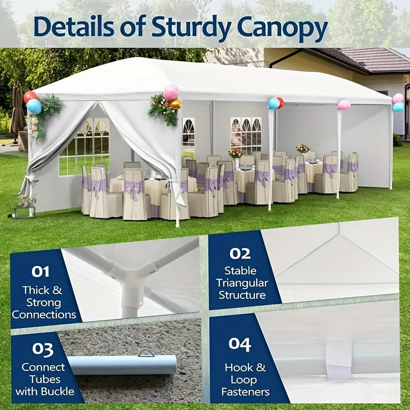 Wedding Event Canopy Tent 10 x 30 ft with Eight Removable Sidewalls, Temporary Outdoor Party Pavilion in White, Pink or Black for Backyard Gatherings