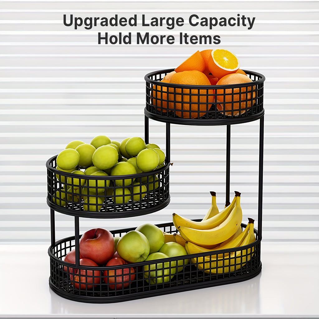 3-Tier Metal Fruit Basket for Kitchen Organization, Large Capacity Produce, Bread and Snack Storage with Black and 3 tier-Golden Option Labels
