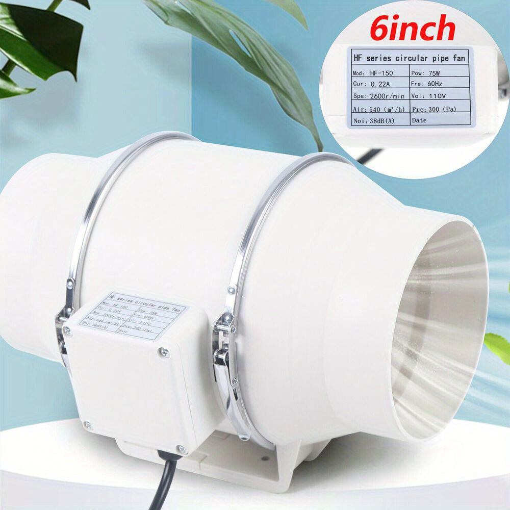 6 Inch Inline Duct Fan 540 CFM, Quiet 75W Ventilation Exhaust Blower for Grow Tents, Greenhouses, Bathrooms and HVAC Ducting, 110V 38dB Low Noise with Detachable Body for Easy Cleaning, White