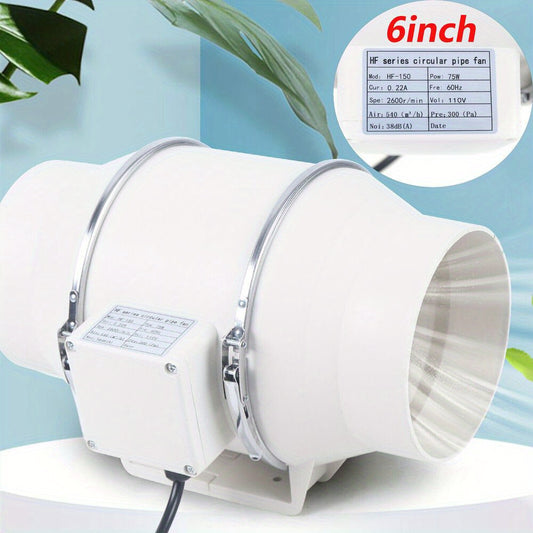 6 Inch Inline Duct Fan 540 CFM, Quiet 75W Ventilation Exhaust Blower for Grow Tents, Greenhouses, Bathrooms and HVAC Ducting, 110V 38dB Low Noise with Detachable Body for Easy Cleaning, White