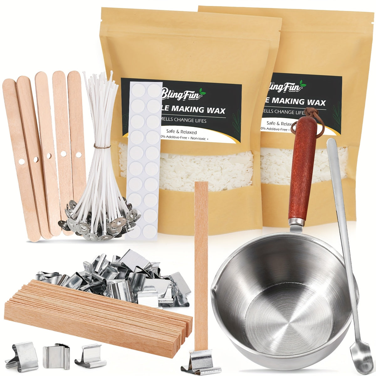 Soy Candle Craft Kit by BlingFun, DIY Candle Making Supplies with Listed Wicks, Colorants, Fragrance Oils and Thermometer for Home Decor and Handmade Gifts