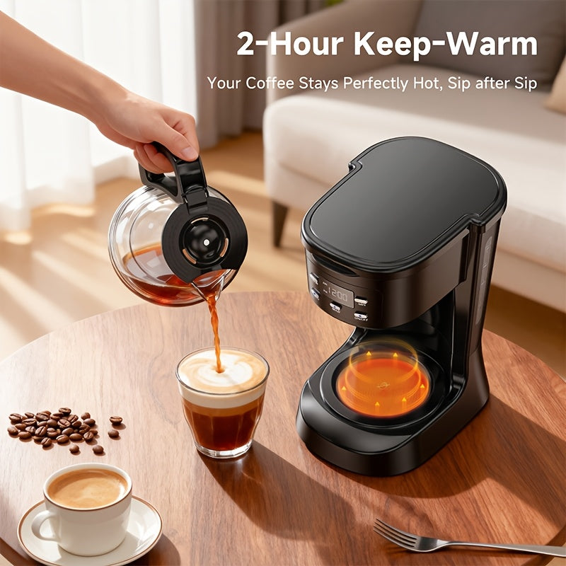 5-Cup Programmable Coffee Maker in White, Digital Drip Brewer with Auto Brew, Brew Pause, Washable Basket Filter and Keep-Hot Plate for Home Kitchens