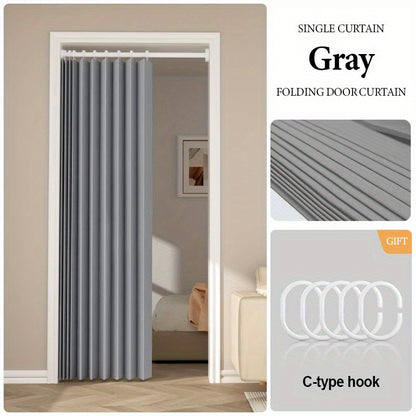 Accordion Door Curtain in Polyester with Hooks and Storage Straps, Foldable Room Divider Panel in Four Colors and Two Unfolded Sizes for Home Interiors
