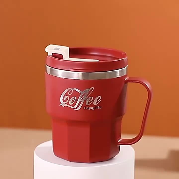 Double-Layer Insulated Coffee Mug with Lid in Grey White, Single Covered Cup for Hot and Cold Drinks, Everyday Beverage Breaks and Coffee Lover Gifts