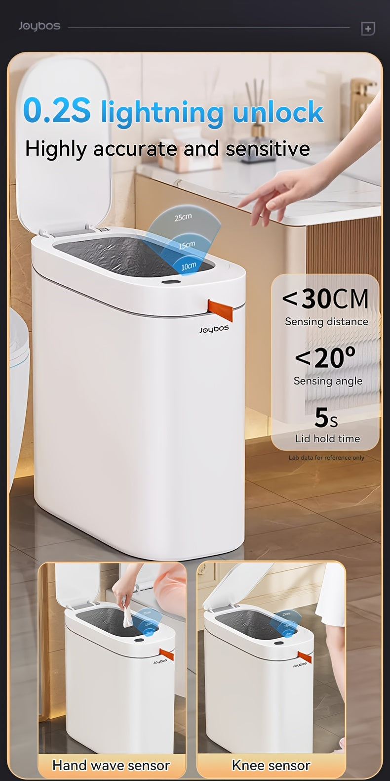 Motion Sensor Trash Can with Automatic Bag-Fitting Reference, White Plastic Bin in One, Two or Three-Piece Packs with Selected Garbage Bag Quantities