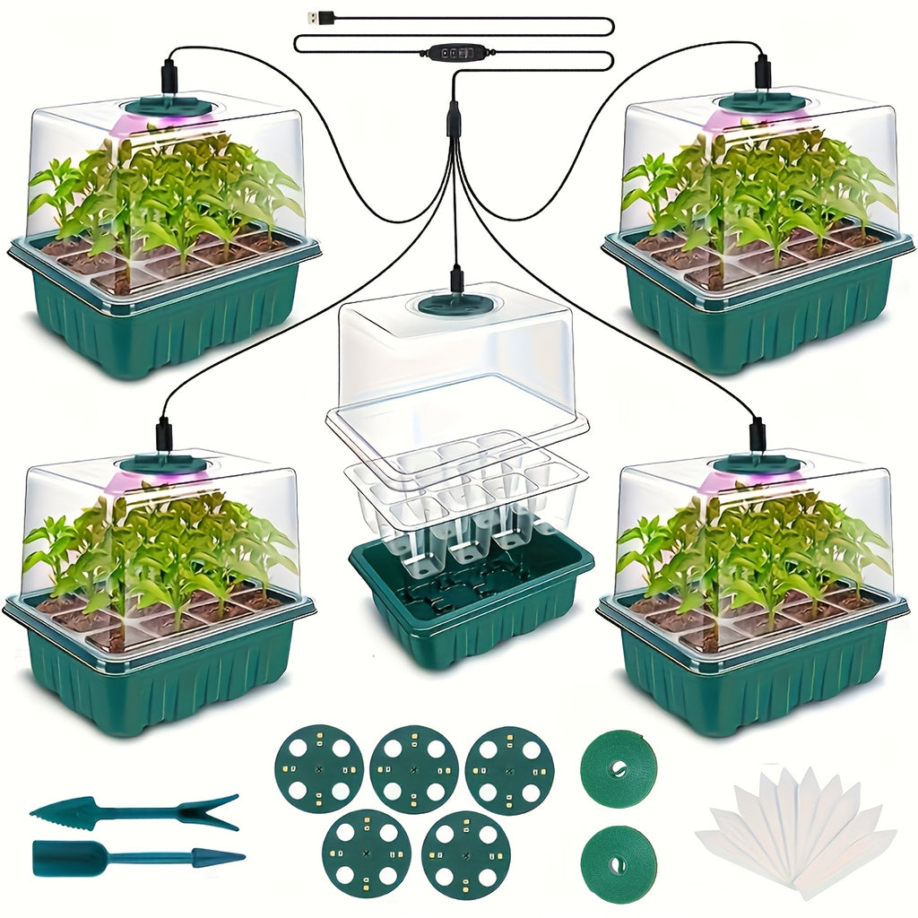 Seed Germination Tray Kit for Indoor Seed Starting with Adjustable LED Grow Light, Digital Timer and Humidity Dome, 5 Packs or Large-2Pack Options