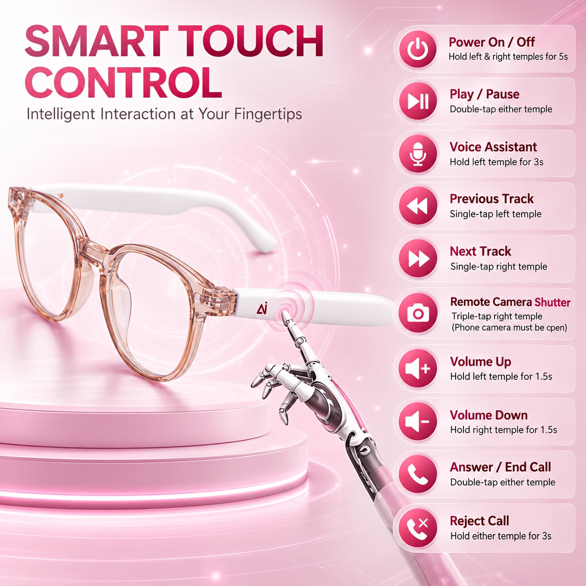 Smart Audio Translation Glasses with Built-In Microphone and Speaker, M09A, YX04 and Translucent Pink Options for Travel Conversations, Calls and Office Use
