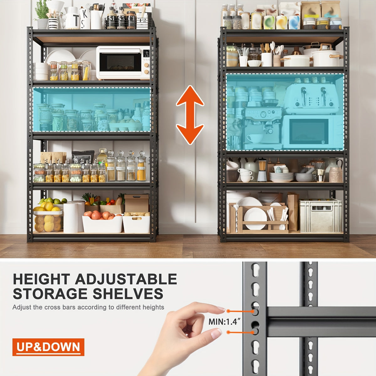 Metal Mesh Storage Shelving with Adjustable Shelf Heights, 72-Inch Utility Rack with Interlocking Assembly for Garage, Pantry and Basement Organization