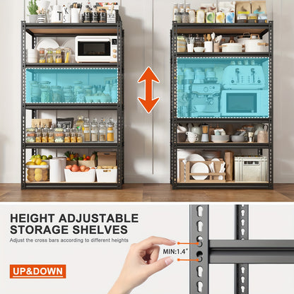Metal Mesh Storage Shelving with Adjustable Shelf Heights, 72-Inch Utility Rack with Interlocking Assembly for Garage, Pantry and Basement Organization