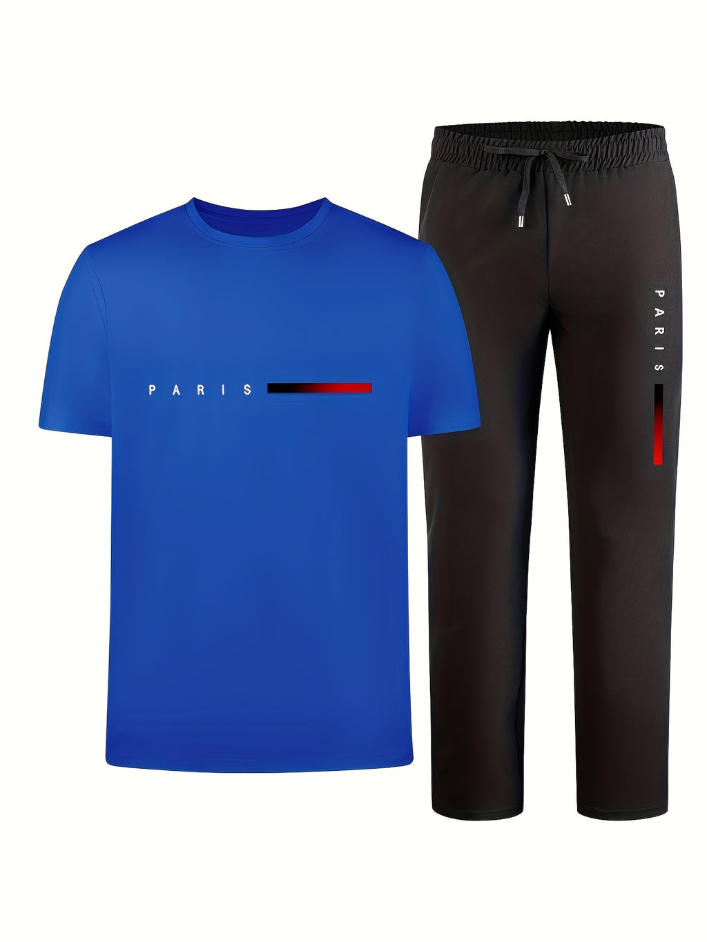 Men's Two-Piece Outfit with Printed Short Sleeve Crew Neck Top and Straight Pants, Seven Color Options and S to XXL Sizes for Casual Spring and Summer Style