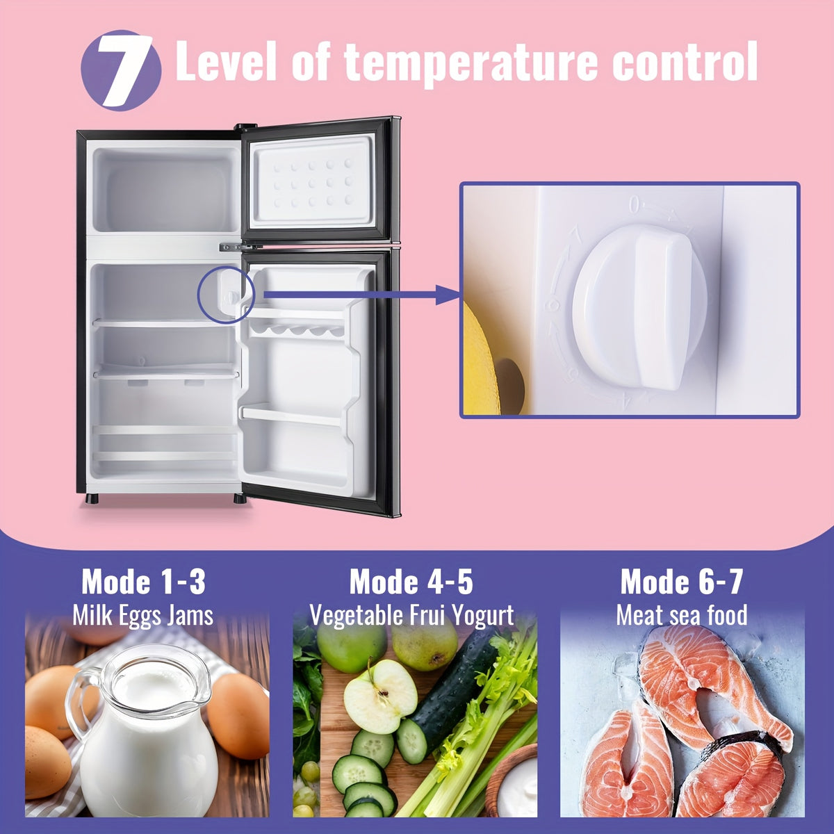 Double-Door Mini Refrigerator by DEMULLER with Listed 2.4 Cu Ft Capacity, Top Freezer, Two Removable Plastic Shelves and Adjustable Feet for Apartments and Dorms