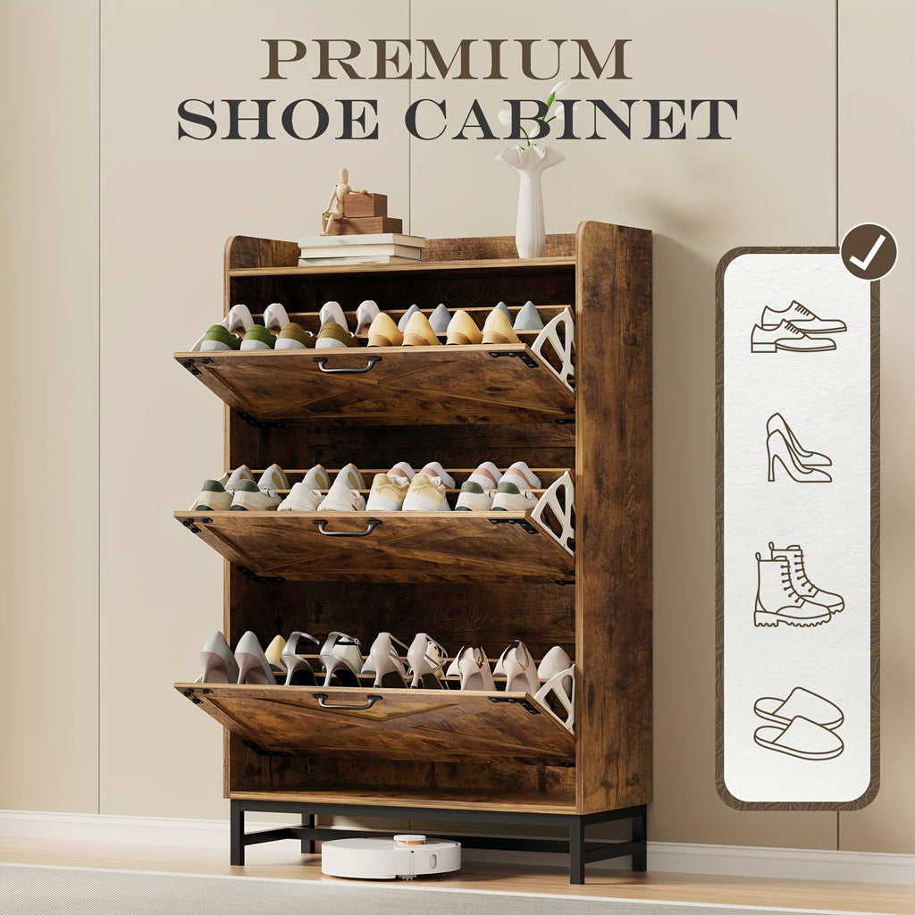 Shoe Storage Cabinet for Entryway and Hallway Organization, Black Upgrade or White Two, Three and Four-Door Options with Listed Flip-Drawer Storage Features
