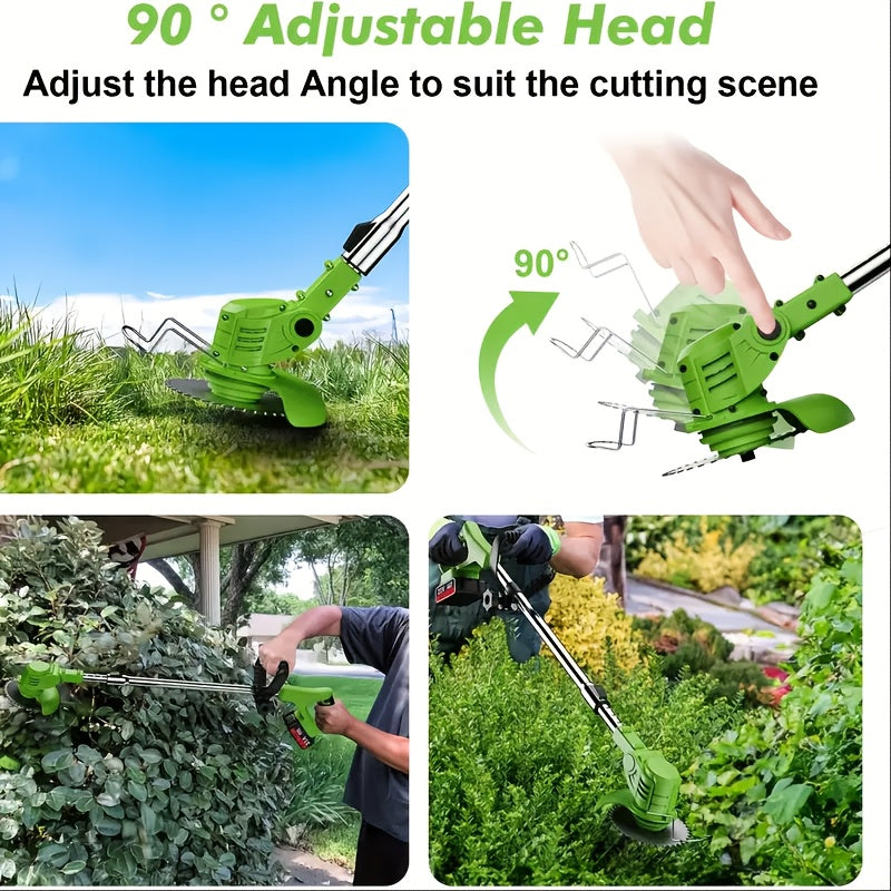 Foldable Cordless Weed Trimmer with Listed 21V Power and Two Lithium Batteries, Handheld Electric Grass Cutter in Four Color Options for Home Garden Maintenance