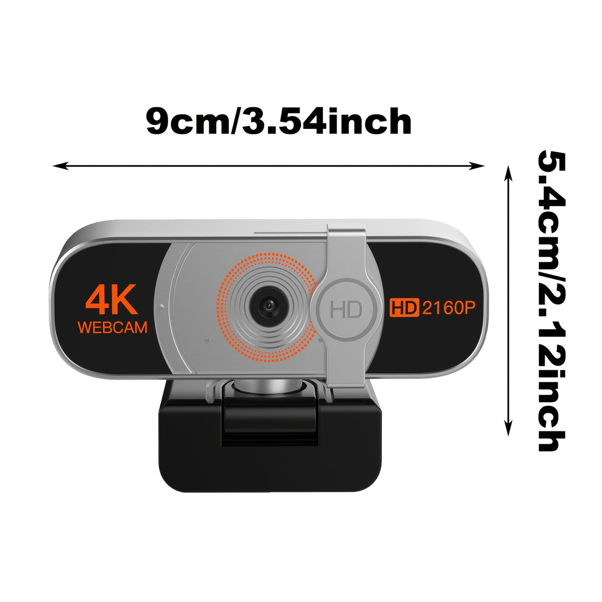 4K Webcam for PC in Silvery with Listed Auto-Zoom, Remote Control, Privacy Cover, White Balance and Microphone for Laptop and Desktop Video Calls and Conferencing
