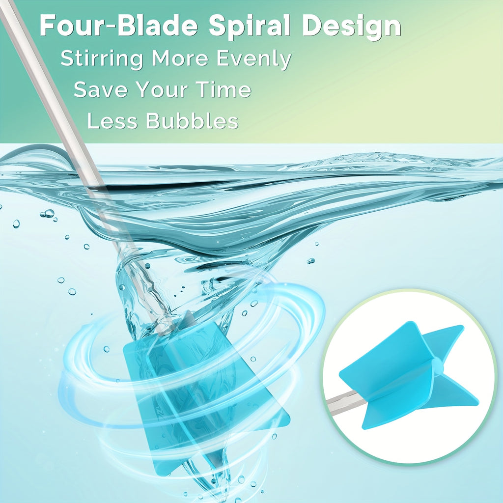 Electric Epoxy Resin Mixer by JANCHUN, Sky Blue Handheld Craft Mixing Tool with Four Reusable Paddles, Two Stirring Sticks and USB Charging Cord for Compatible Resin Projects