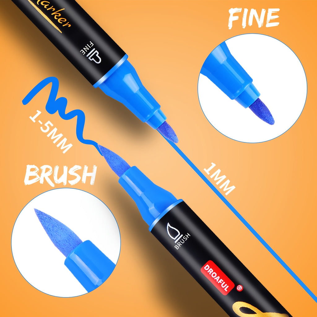 Flexible Dual-Brush Acrylic Paint Markers with Water-Based Ink and Listed 1–5mm Strokes, 36, 72 or 108-Color Options for Rock, Wood, Canvas and Decorative Crafts