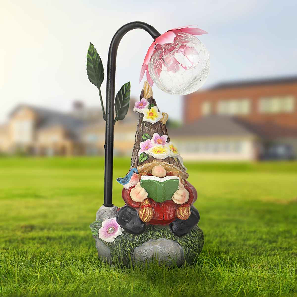 Solar Garden Gnome Statue with Colorful Gradient LED Light, Red or Blue Decorative Ornament for Patio, Balcony, Flower Bed and Yard Gift Displays