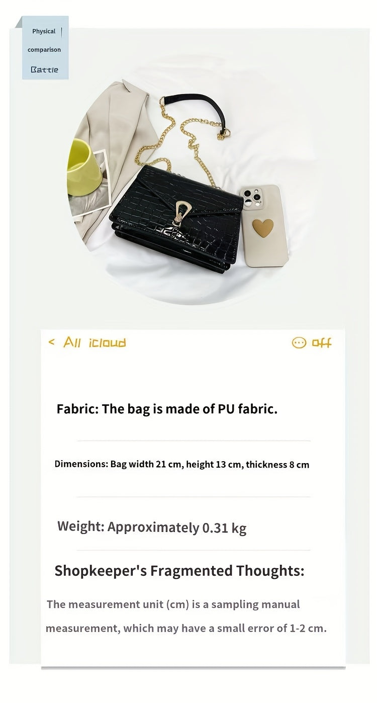 Reptile-Pattern Crossbody Bag for Women with Chain Strap Styling and Gold-Tone Hardware, White, Green or Rose Red Shoulder Purse for Casual and Evening Outfits
