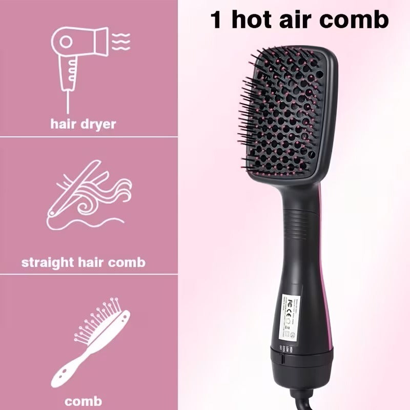 Ionic Hair Straightener Brush with 3-in-1 Hot Air Drying, Combing and Styling Functions, Pink or Yellow Hair Dryer Brush for At-Home Hair Routines