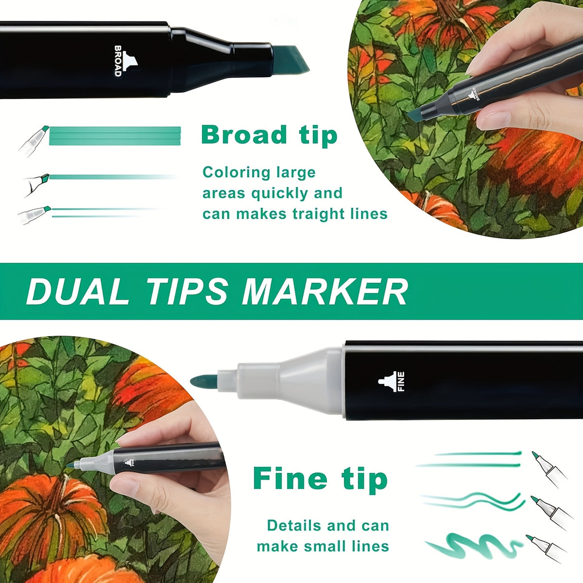 Artist Marker Pens Set 172 Pieces with Chisel and Fine Dual Tips, Drawing and Coloring Supplies with Protective Mat for Adult Sketching and Greeting Cards