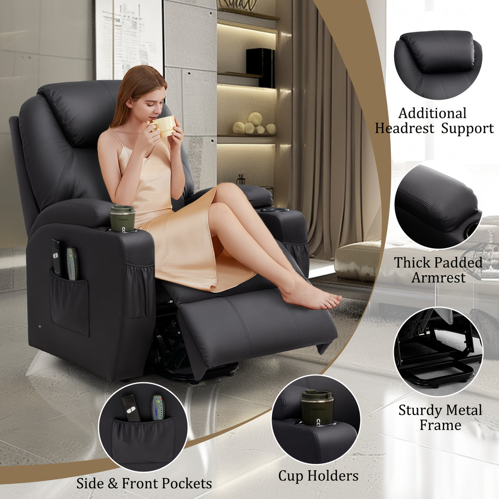 Power Lift Recliner Chair with Massage and Heating Functions, Remote Control and Cup Holder for Home Relaxation, Color and Upholstery Label Options