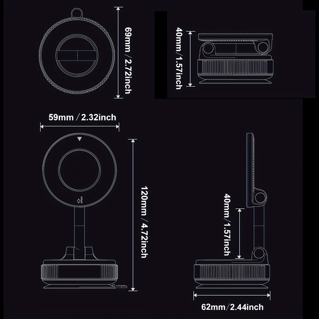 Magnetic Phone Mount with Adjustable Height, Foldable Design and 360-Degree Rotation References, Bulldog Stand, Alloy, Grey and Two-Piece Selection Options
