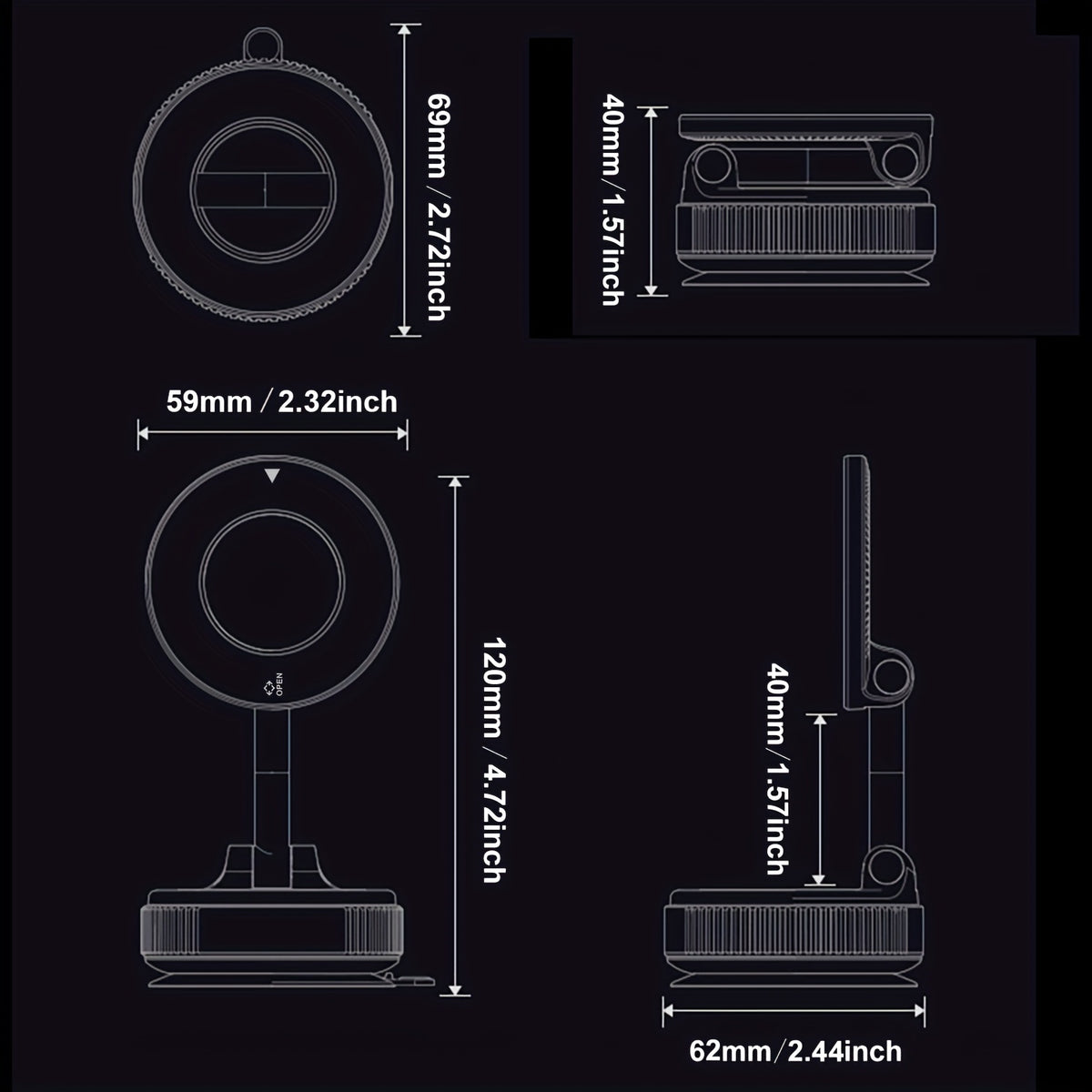 Magnetic Phone Mount with Adjustable Height, Foldable Design and 360-Degree Rotation References, Bulldog Stand, Alloy, Grey and Two-Piece Selection Options