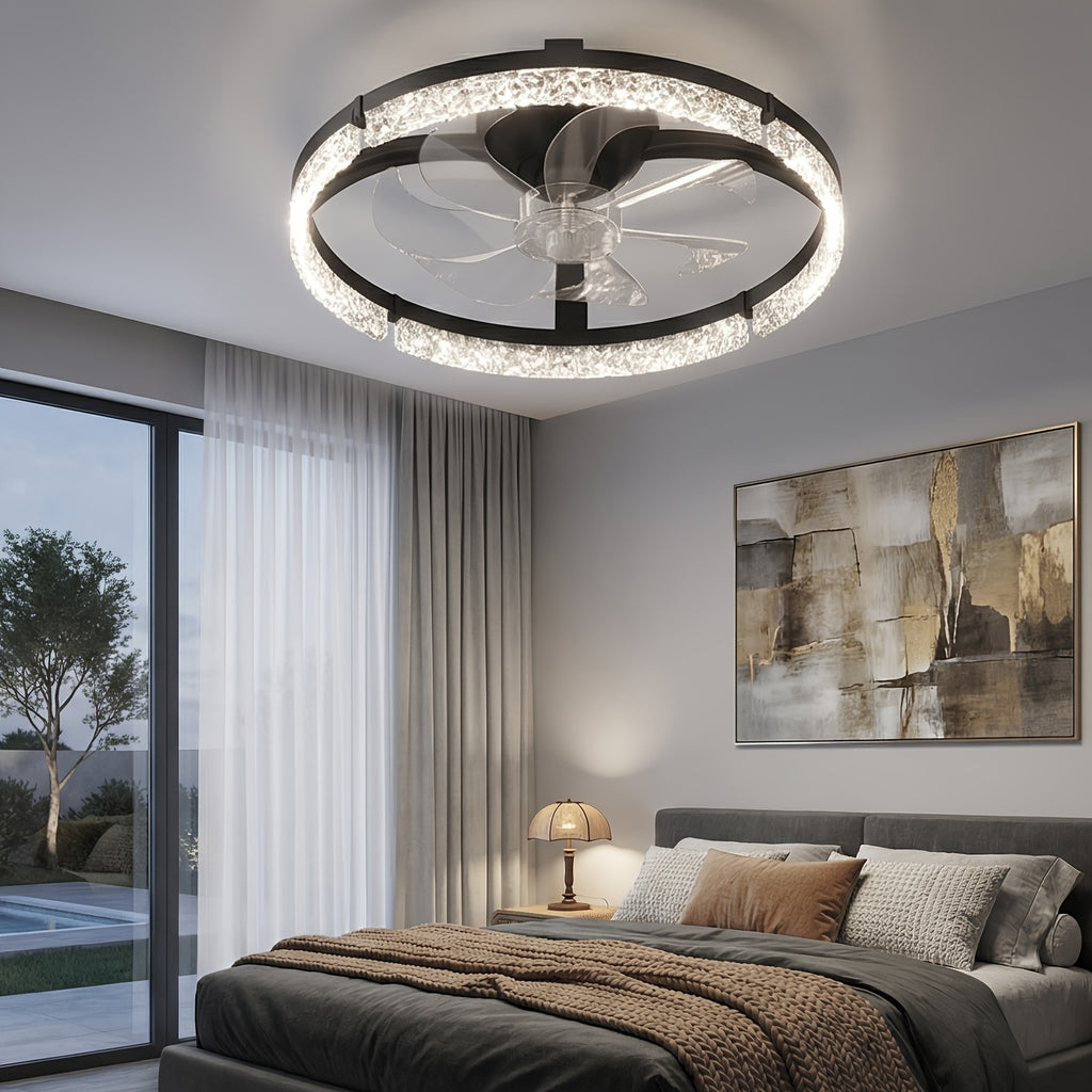 20-Inch Dimmable Ceiling Fan Light with Remote, Low-Profile Flush-Mount Fandelier with Listed 3000K–6000K LED in Black or White for Bedroom and Living Room
