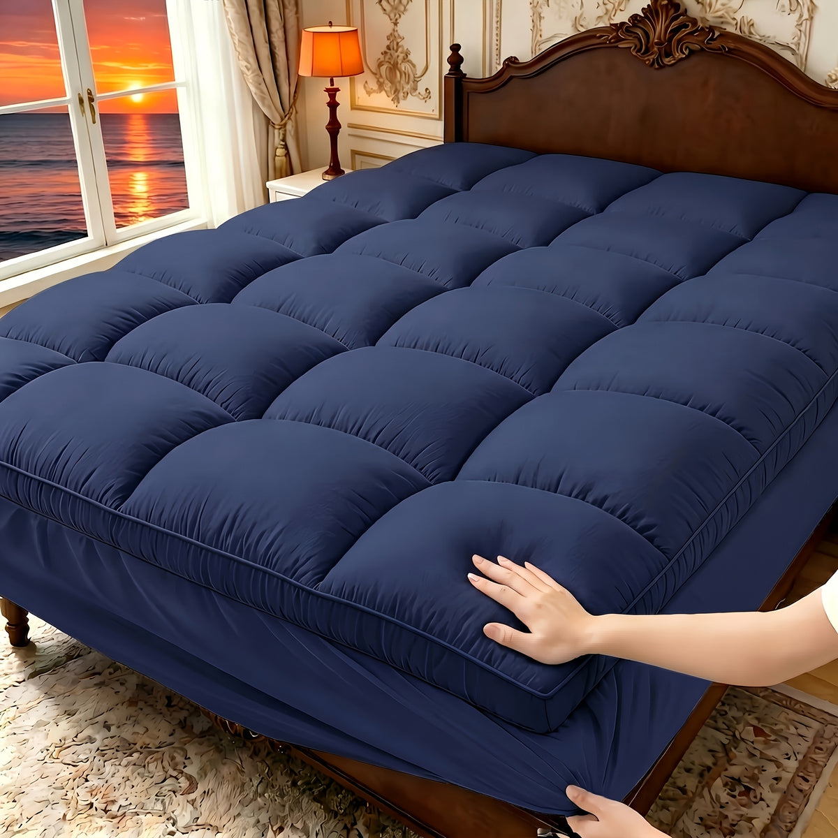 Pillow Top Mattress Pad with Deep Pocket Cover and Listed 7D Spiral Fiber Filling, Twin to California King Bedding with Multiple Color and Bamboo-Labeled Options