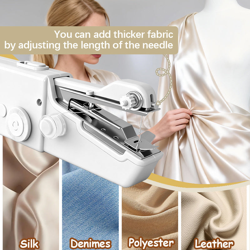 Compact Handheld Sewing Machine Kit - Portable Sewing Machine, Fast Sewing, Portable Quick Sewing Tool for Fabrics, Garments, Etc. - Battery Powered (Includes Needle, Needle Threader, Thread Spool Pin, Fabric Sample, Two Bobbins)