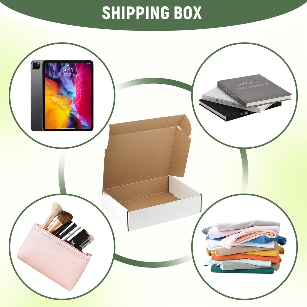 Corrugated Cardboard Mailer Boxes 20-Pack with Listed Thank You Stickers, White or Brown Folding Shipping Box Options for Small Business and Gift Packaging