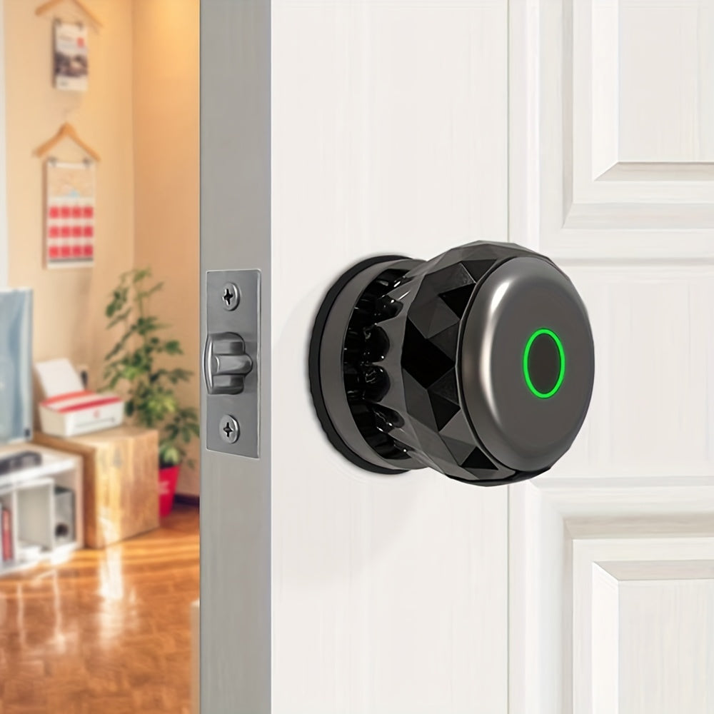 Tuya App Fingerprint Smart Lock in Black with Three Entry Methods, Backup Mechanical Key and Automatic Locking for Compatible Interior Door Installations