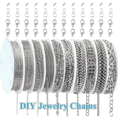 Assorted Jewelry Making Chains in 10 Styles, Stainless Steel Chain Supplies in Golden or Silvery Colors for DIY Necklaces, Bracelets and Handmade Accessories