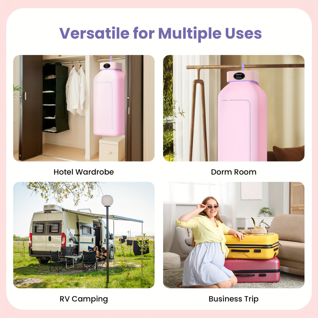 Foldable Portable Clothes Dryer with Timer and Listed Built-In LED UV Feature, Compact Laundry Care Machine in Pink, Khaki or Purple for Apartment, Travel and RV Use