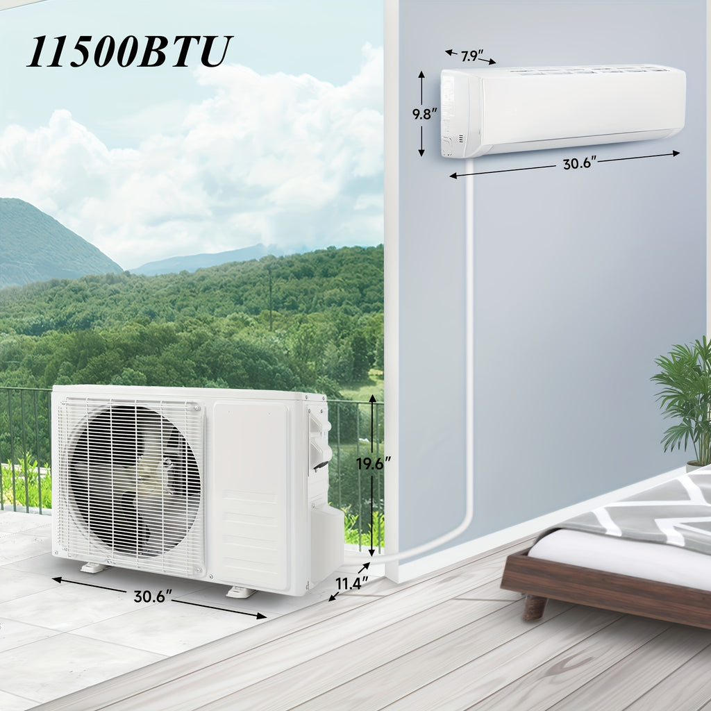Ductless Mini Split Air Conditioner and Heat Pump, 11500 BTU WiFi Inverter System with Remote Control, Installation Kit and Washable Filter