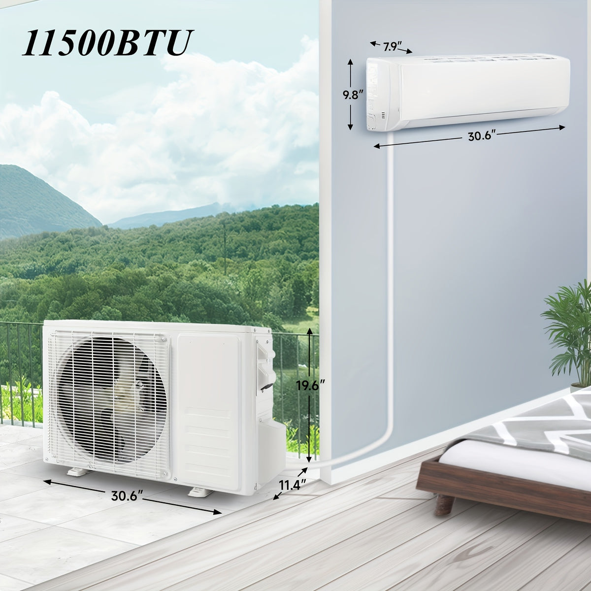 Ductless Mini Split Air Conditioner and Heat Pump, 11500 BTU WiFi Inverter System with Remote Control, Installation Kit and Washable Filter