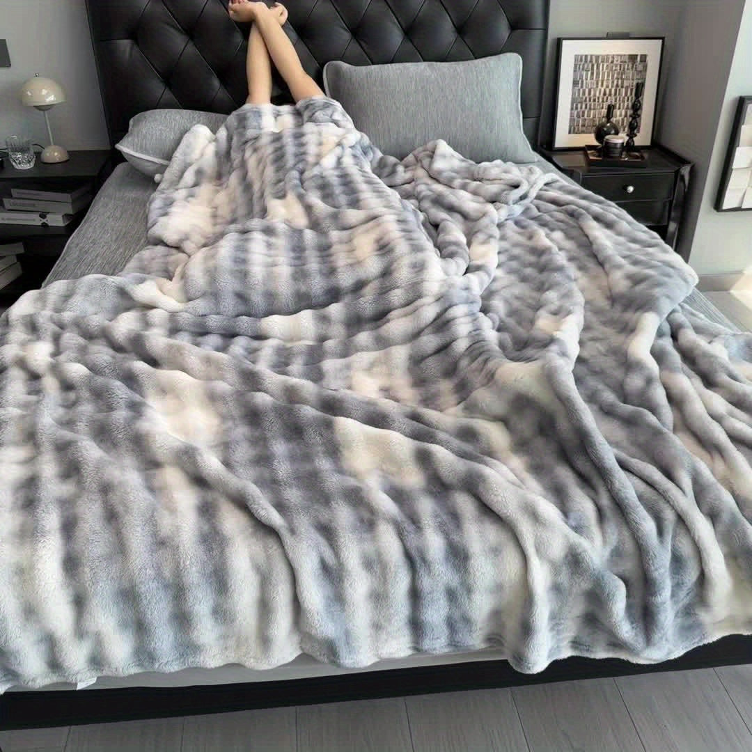 Super Soft Bubble Faux Rabbit Fur Blanket, Machine Washable, All-Season, Heavyweight Winter Blankets Cheap, Queen/King Sizes, Suitable For Office, Bedroom, Sofa, Travel, Double-Sided Usable, Pet Blanket, Small Blanket, Christmas, Halloween Gift