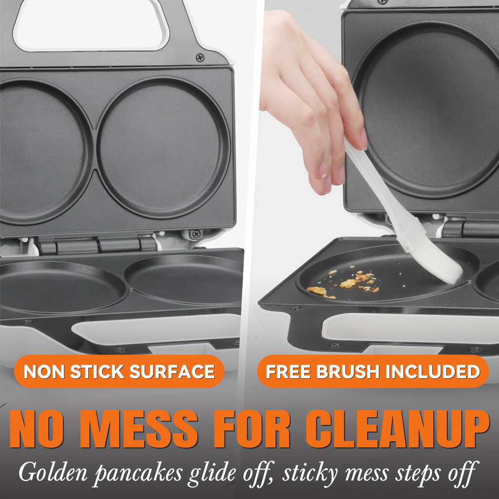 Double Mini Pancake Maker in White, 4-Inch Electric Breakfast Griddle with Listed Arepa, Egg and Cookie Cooking Uses for Homemade Meals and Snacks