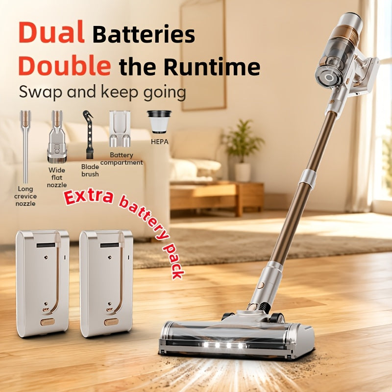 LED Display Cordless Vacuum Cleaner with Anti-Tangle Floor Brush and Detachable Rechargeable Battery for Carpet, Pet Hair, Tile and Hardwood Floors