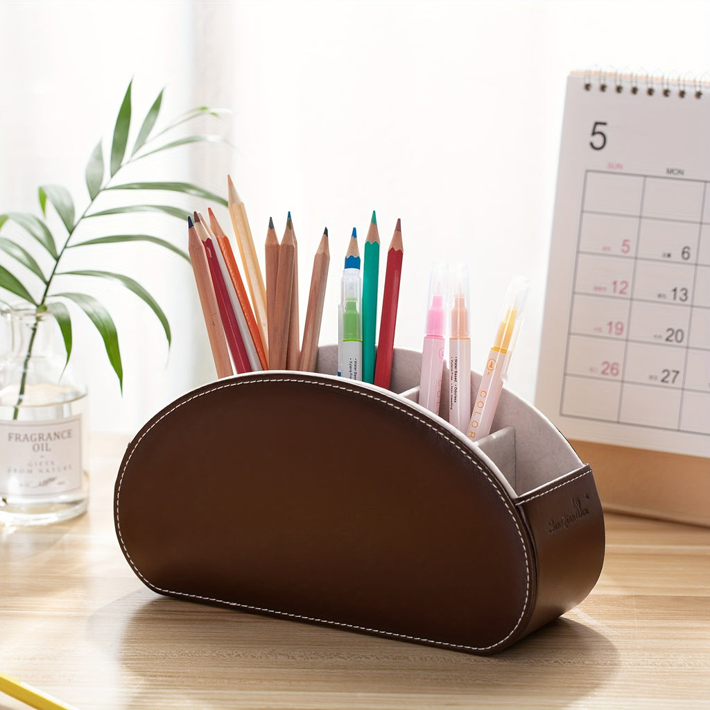 Five-Compartment Remote Control Organizer by SANQIANWAN, PU Leather Desk Caddy with Color and Print Options for TV Remotes, Pencils, Glasses and Office Supplies