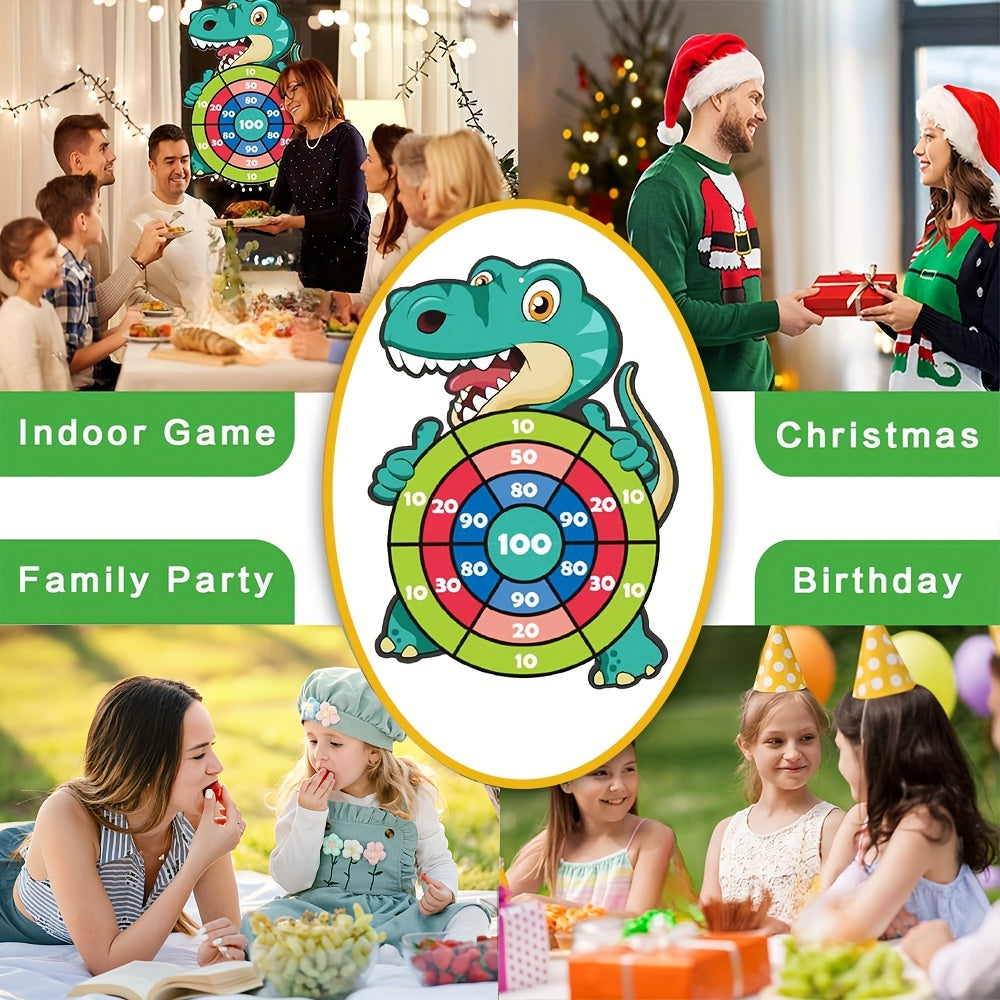 Dinosaur Sticky Target Ball Set with Blue Bow Wording, One-Set Option for Supervised Party Games, Family Gatherings and Birthday or Holiday Gift Ideas