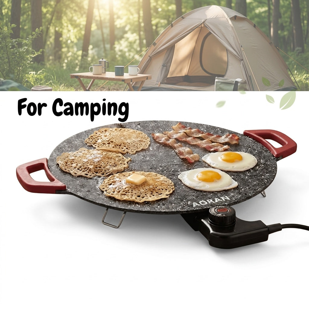 Red-Handle Electric Griddle with Nonstick Cooking Surface and Adjustable Heat Settings for Breakfast, Home BBQ and Family Meals, AR-01 or AR-02 Options