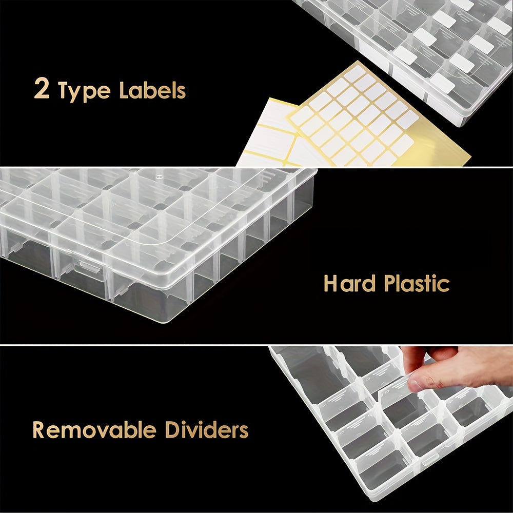 36-Grid Organizer Boxes by TOMNK, Clear Plastic Storage with Adjustable Dividers and Label Stickers, 5 8 or 10-Piece Options for Beads, Jewelry and Craft Supplies