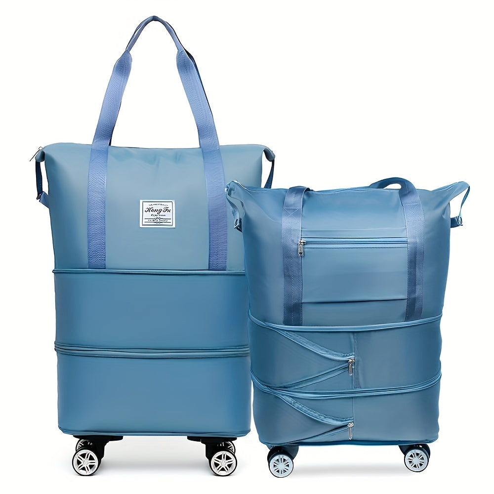 Expandable Travel Suitcase with Oxford Fabric, 3-Layer Foldable Design, Wheels and Fixed Shoulder Strap for Business Trips, Vacations and Packing
