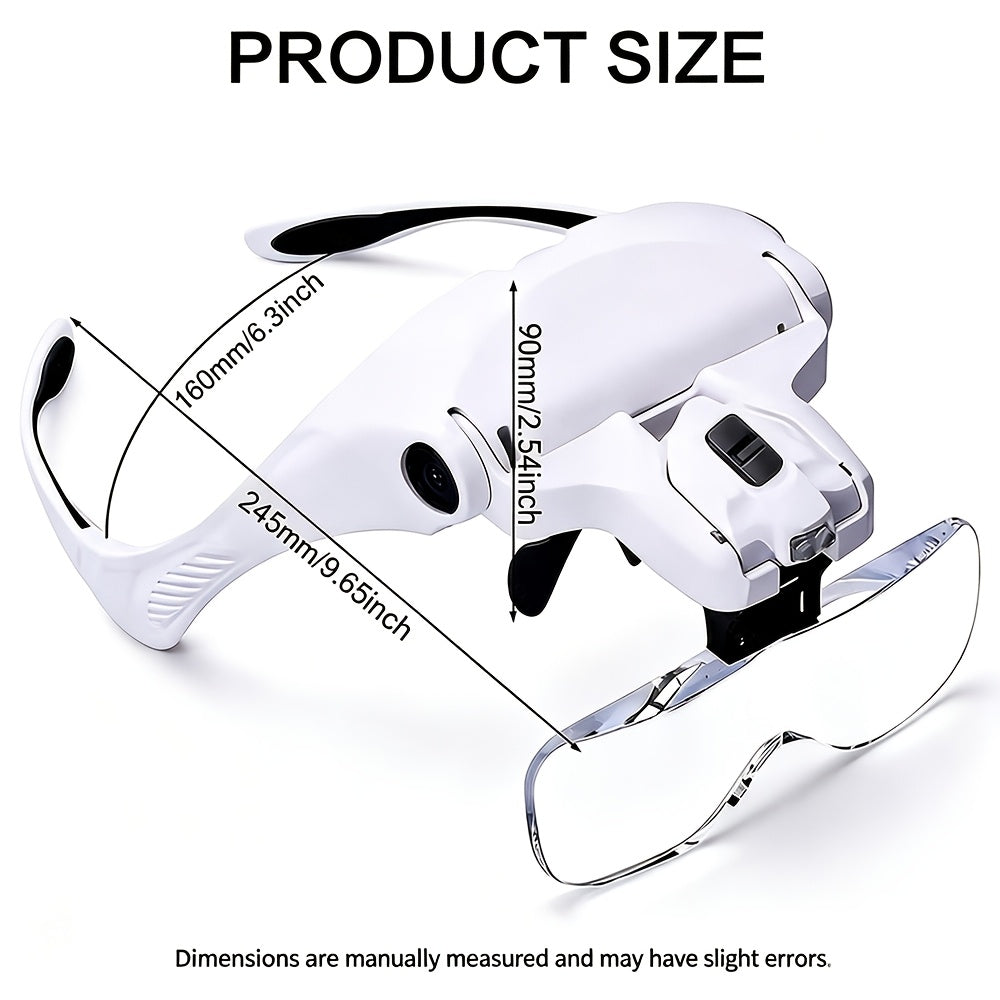 Hands-Free Lighted Magnifier with Five Interchangeable 1X to 3.5X Lenses and Adjustable Elastic Headband for Reading, Jewelry Making, Model Building and Electronics Projects