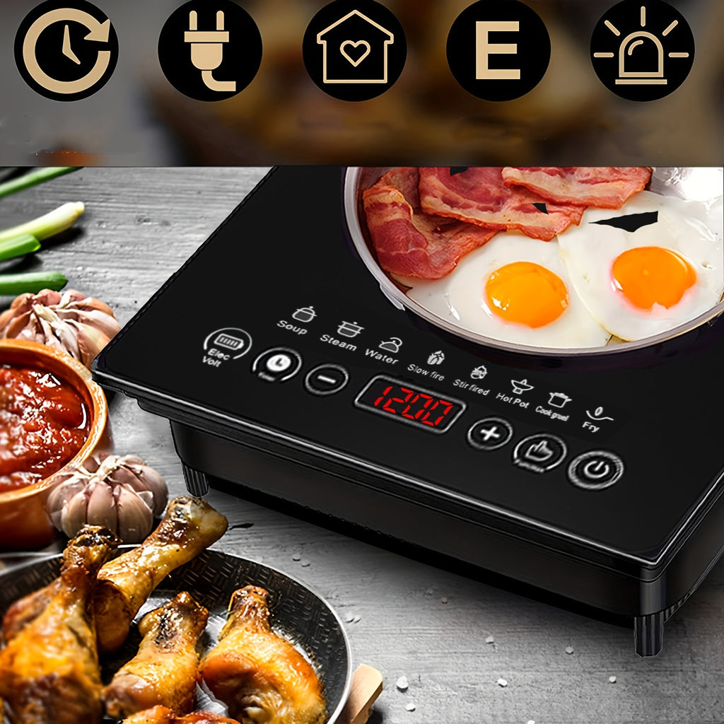 Portable Induction Cooktop with Black Crystal Touch Panel, Single Burner Electric Countertop Stove for Everyday Home Kitchen Cooking and Meal Preparation