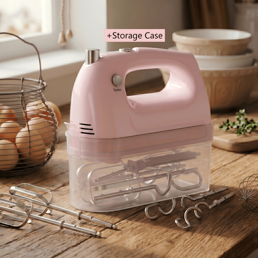 Electric Hand Mixer 5 Speed with Turbo Boost, 5 Stainless Steel Attachments, Handheld Mixer for Cake, Cookies & Bread Dough, with Storage Case Option, Kitchen Baking Gift, 5 Colors
