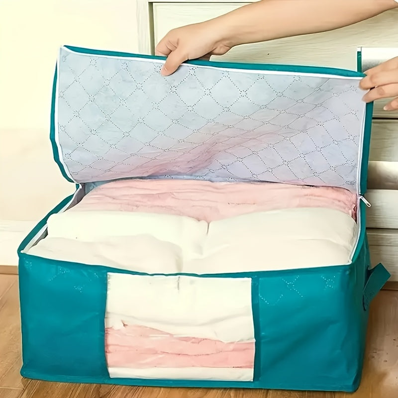 Clothing Storage Bags Set of 3 with Lids and Handles, Foldable Blanket and Quilt Organizers for Bedroom Closets, Wardrobes and Suitable Under-Bed Spaces