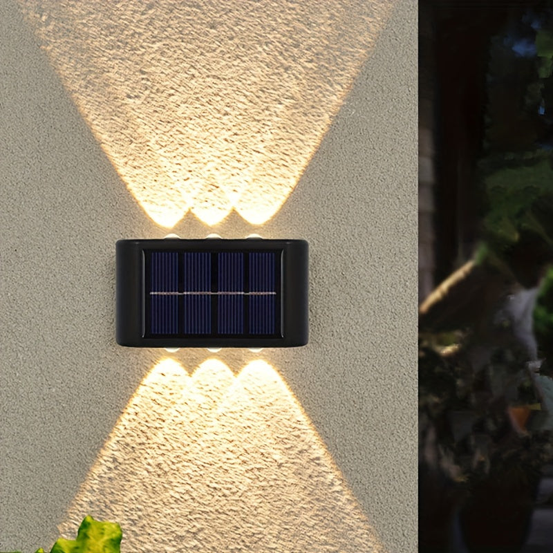 Solar Up and Down Wall Sconces with Listed 6-LED Design, White or Warm Light and 4- or 8-Piece Options for Outdoor Fence, Patio and Garden Decoration